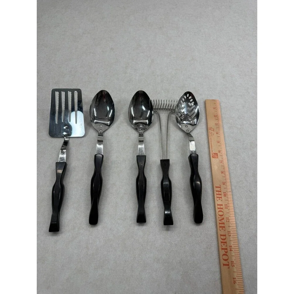 CUTCO Lot of 5 Serving Utensils Black Handles 17KD 17JI Slot Spoon Turner Whisk